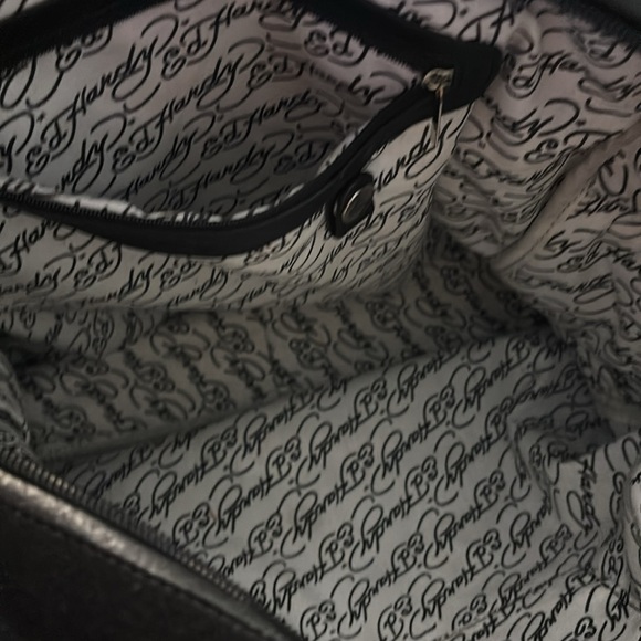 VTG Ed Hardy Death & Glory weekender bag black suede leather skull rose design - Picture 4 of 16